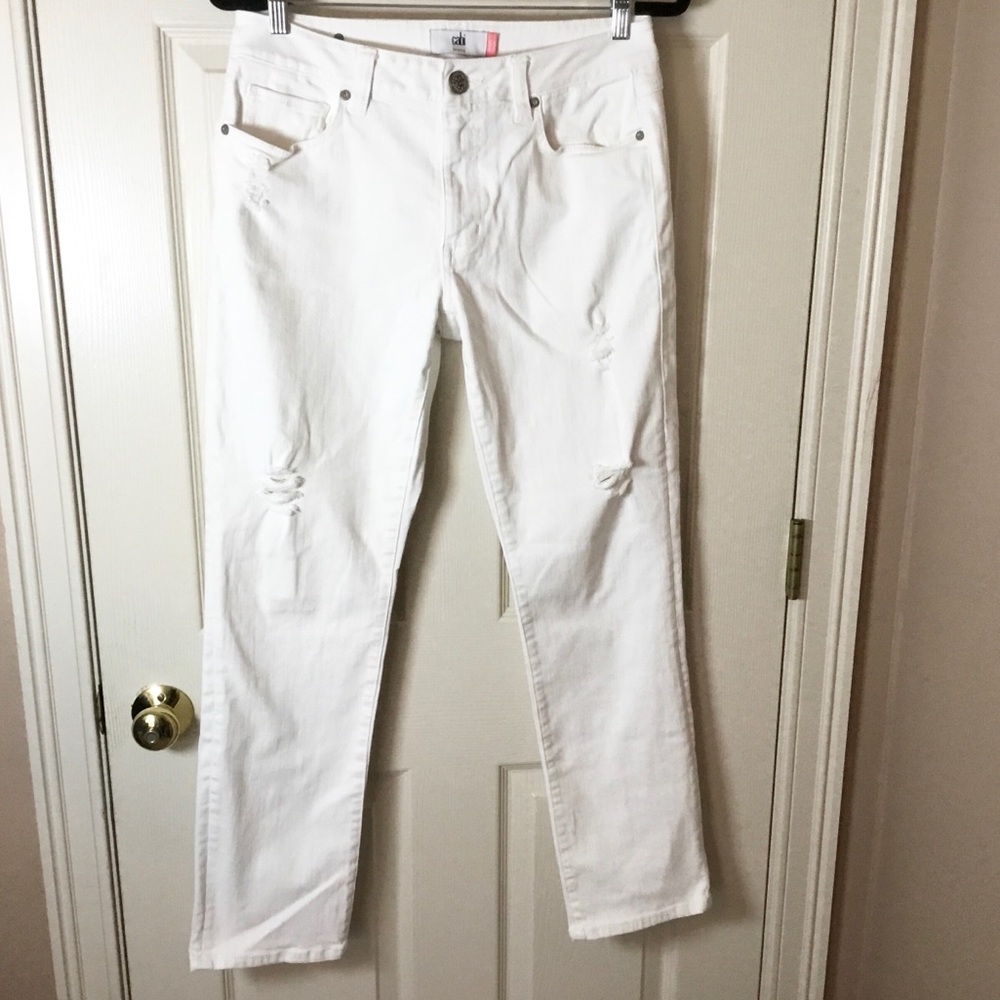 CAbi High Slim Distressed White Jeans Style #5305 - 6